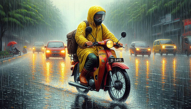 Naik motor kehujanan