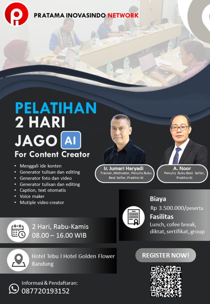 pelatihan 2 hari jago ai untuk content creator, training ai bandung, training ai jakarta, training ai surabaya, workshop ai, pratama media news pelatihan ai 2025 bandung, pelatihan ai 2025 online, pelatihan ai 2025 yoogyakarta, pelatihan ai 2025 medan